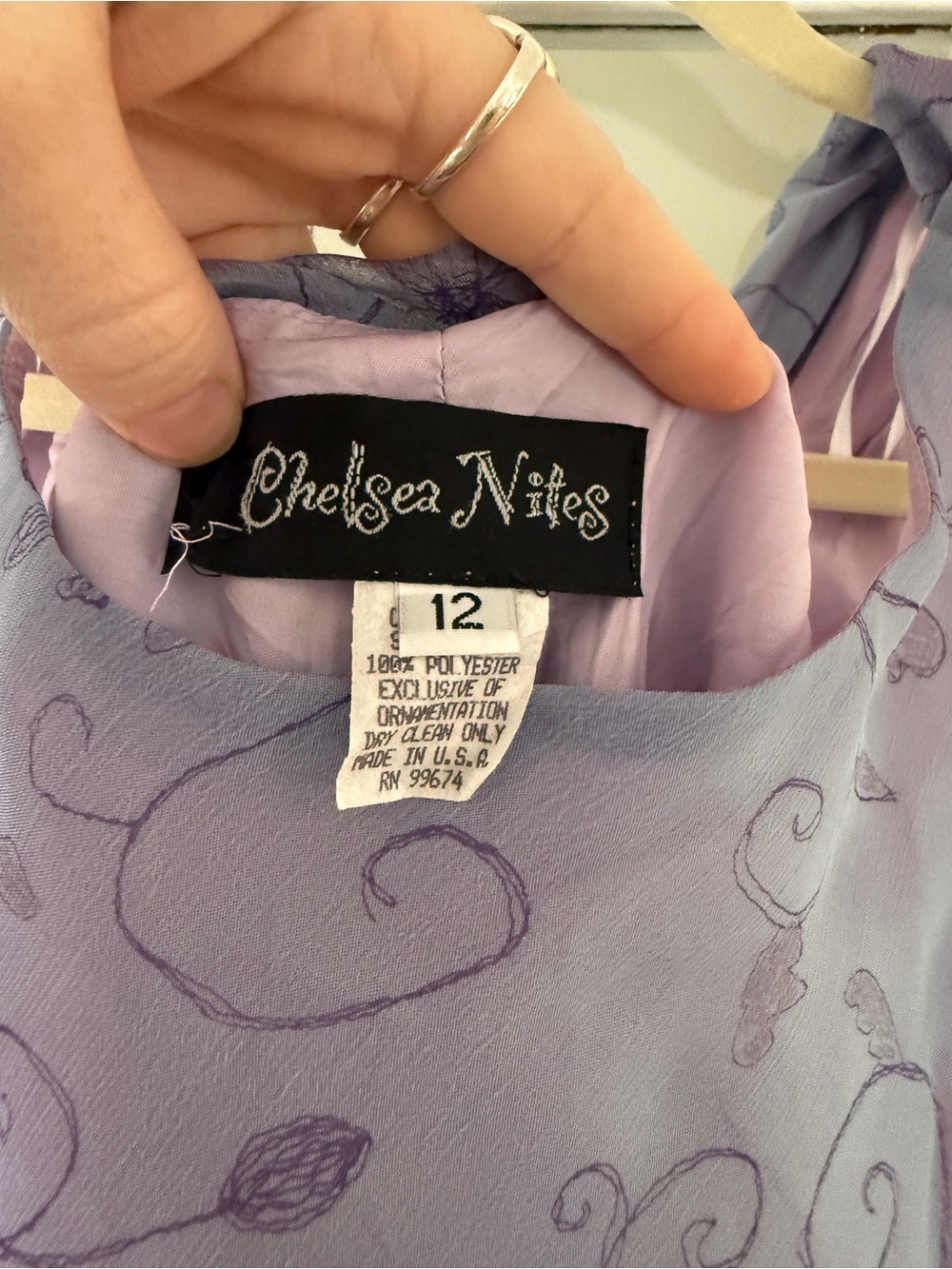 Vintage Chelsea Nites Sleeveless Lavender Floral Embroidered Dress - Picture 3 of 8